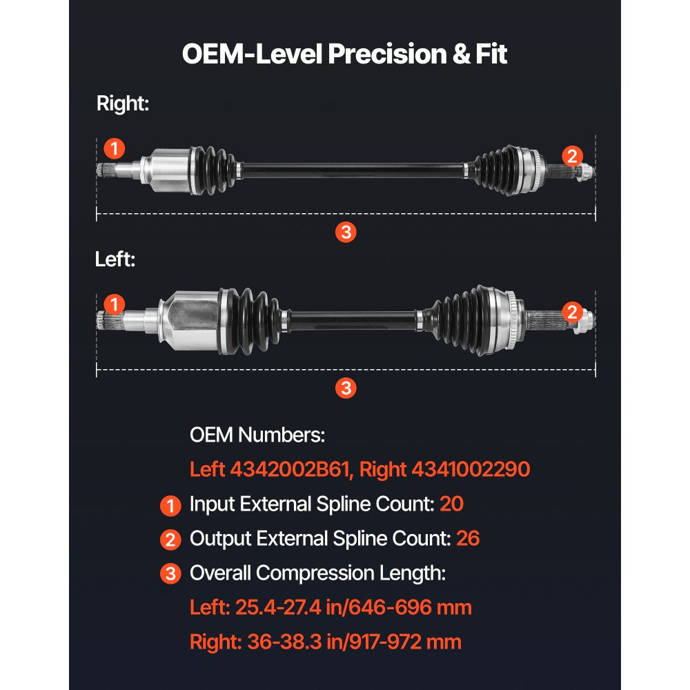 VEVOR CV Axle Shaft Assembly, 2 Pieces Front Left & Right (Driver and Passenger Side), Automotive Replacement CV Joint