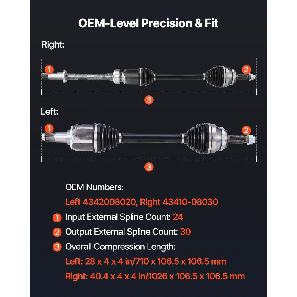 VEVOR CV Axle Shaft Assembly, 2 Pieces Front Left & Right (Driver and Passenger Side), Automotive Replacement CV Joint