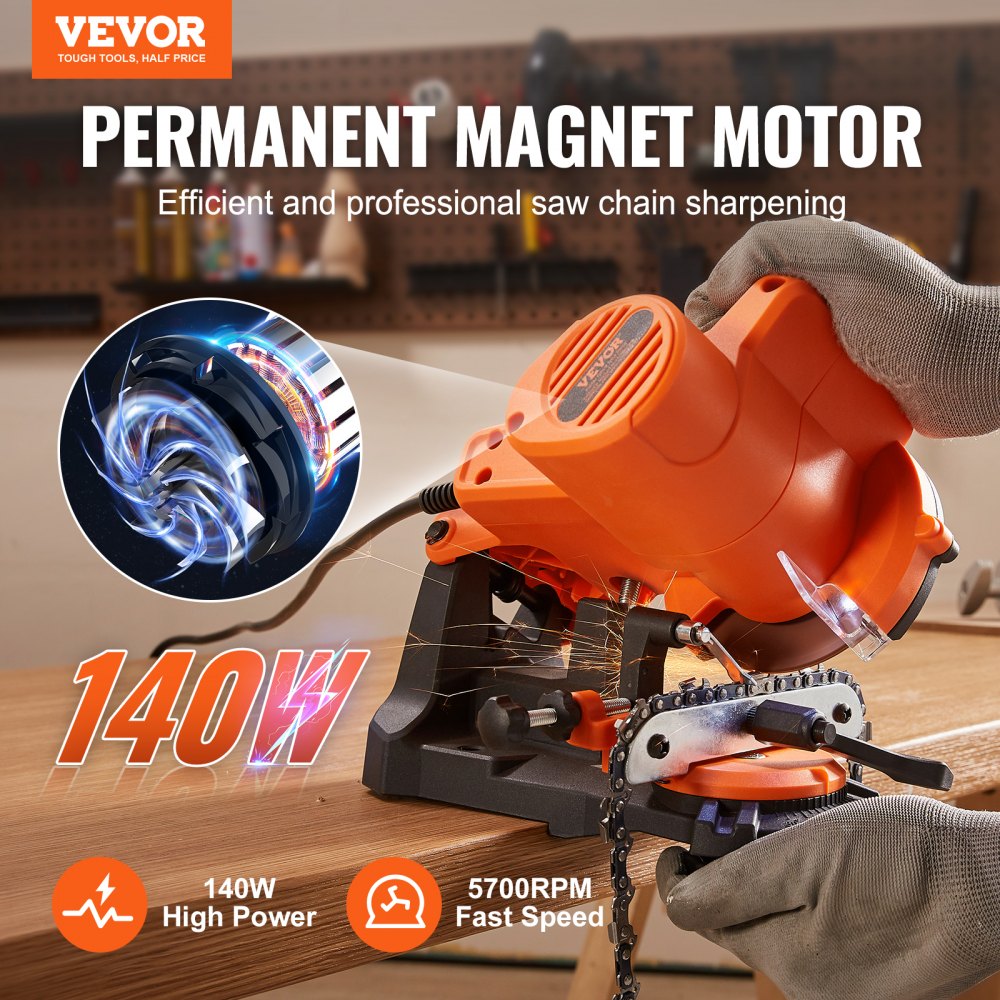 VEVOR Electric Chainsaw Sharpener, 140W Electric Saw Chain Blade Sharpener 5700RPM, Professional Bench Chain Saw