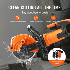 VEVOR Electric Concrete Saw, 9 in, 1800 W Motor Circular Saw Cutter with 3.5 in Cutting Depth, Wet/Dry Disk Saw Cutter
