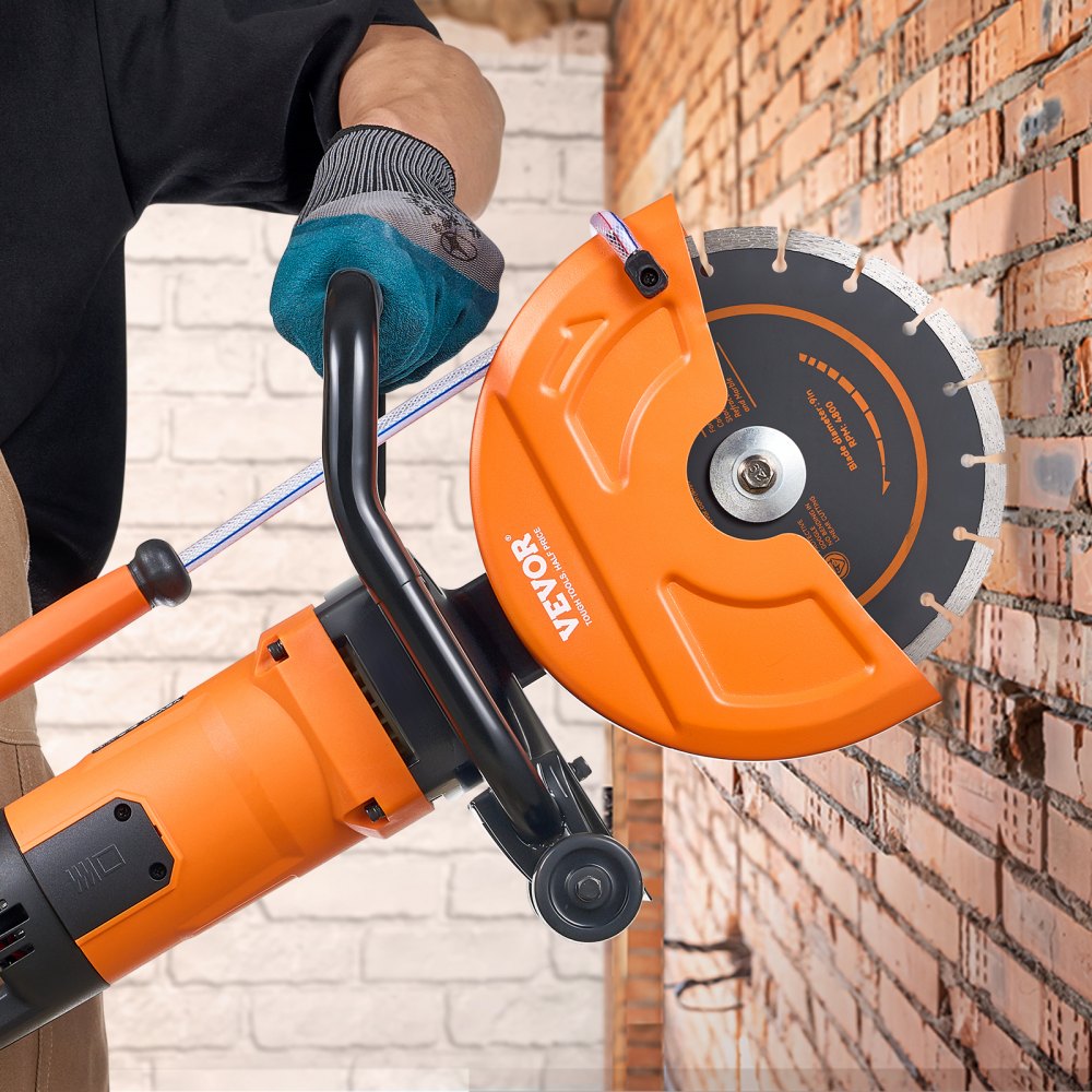 VEVOR Electric Concrete Saw, 9 in, 1800 W Motor Circular Saw Cutter with 3.5 in Cutting Depth, Wet/Dry Disk Saw Cutter
