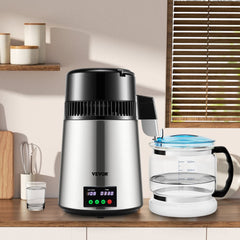 VEVOR 1.1 Gal Water Distiller, 0.3 Gal/H, 750W Distilled Water Maker Machine 0-99H Timing Set Temp Display, 304
