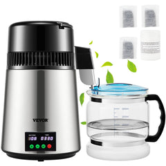 VEVOR 1.1 Gal Water Distiller, 0.3 Gal/H, 750W Distilled Water Maker Machine 0-99H Timing Set Temp Display, 304