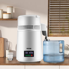 VEVOR 1.1Gal Water Distiller, 0.3Gal/H, 750W Distilled Water Maker Machine 0-99H Timing Set Temp Display, 304 Stainless