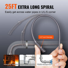 VEVOR 12V Electric Drain Auger, 25FT Cordless Plumbing Snake Auto Feed, Pipeline Snake Drain Clog Remover with Power