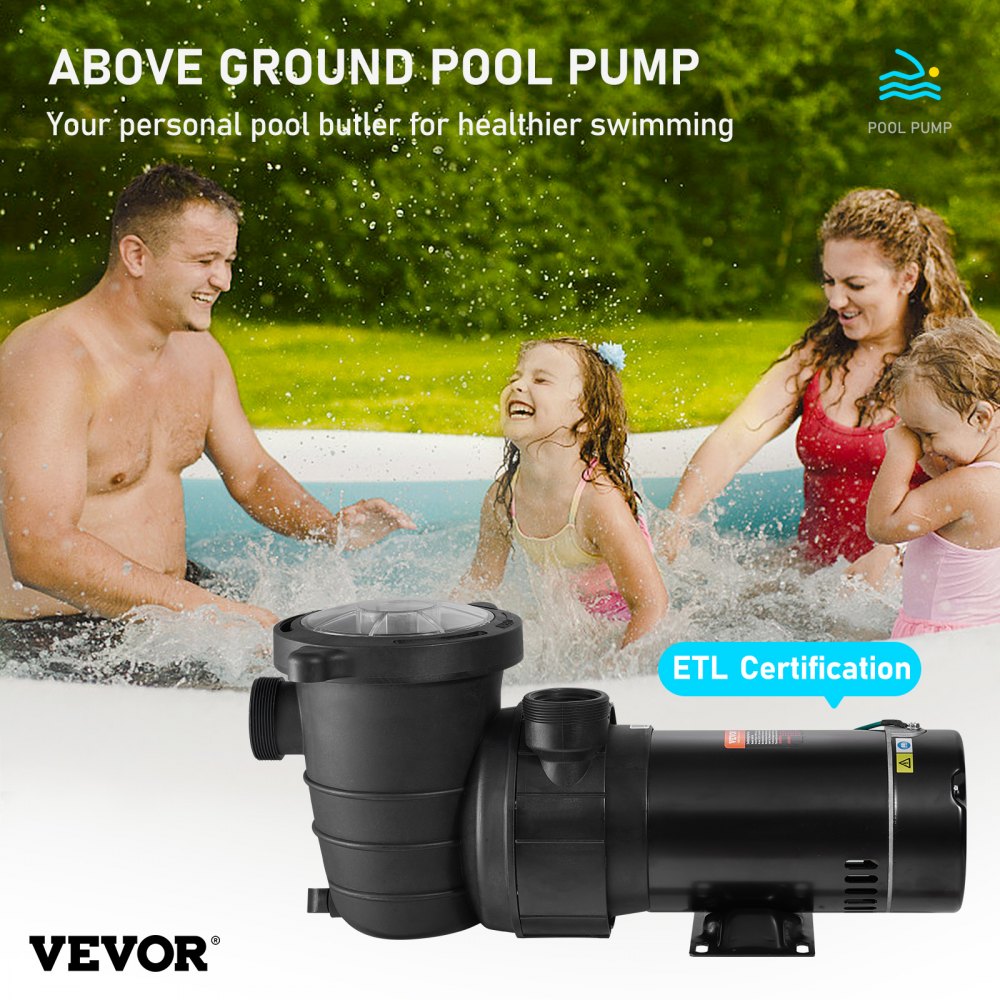 VEVOR Swimming Pool Pump 2.0HP 115V 1500W, Single Speed Pumps for Above Ground Pool, Powerful Pool Pumps with Strainer