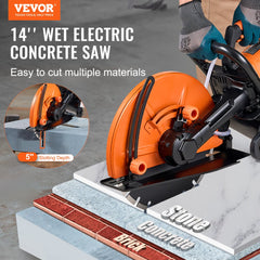 VEVOR Electric Concrete Saw, 14 in, 3200 W Motor Circular Saw Cutter with Max. 5 in Adjustable Cutting Depth, Wet Disk
