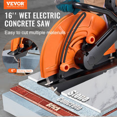VEVOR Electric Concrete Saw, 16 in, 3200 W Motor Circular Saw Cutter with Max. 6 in Adjustable Cutting Depth, Wet Disk