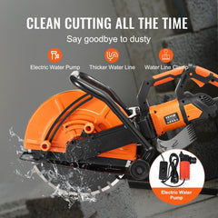 VEVOR Electric Concrete Saw, 16 in, 3200 W Motor Circular Saw Cutter with Max. 6 in Adjustable Cutting Depth, Wet Disk