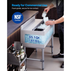 VEVOR Commercial Ice Bin, 65.1 Qt Max Capacity, 24 x 19 x 33 Inch Stainless Steel Ice Chest with Sliding Lid and Bottle