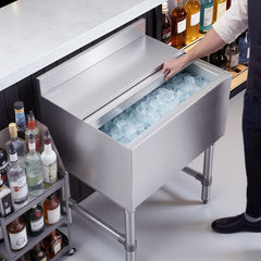 VEVOR Commercial Ice Bin, 65.1 Qt Max Capacity, 24 x 19 x 33 Inch Stainless Steel Ice Chest with Sliding Lid and Bottle