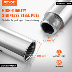 VEVOR Professional Dancing Pole, Spinning Static Dancing Pole Kit, Portable Removable Pole, 45mm Heavy-Duty Stainless