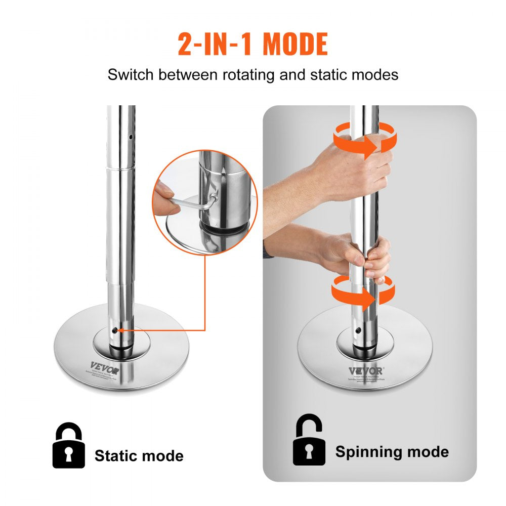 VEVOR Professional Dancing Pole, Spinning Static Dancing Pole Kit, Portable Removable Pole, 45mm Heavy-Duty Stainless