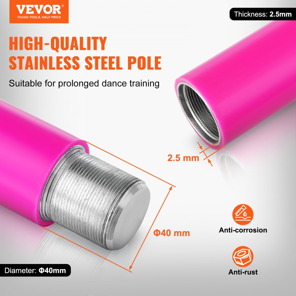 VEVOR Professional Dancing Pole, Spinning Static Dancing Pole Kit, Portable Removable Pole, 40mm Heavy-Duty Stainless