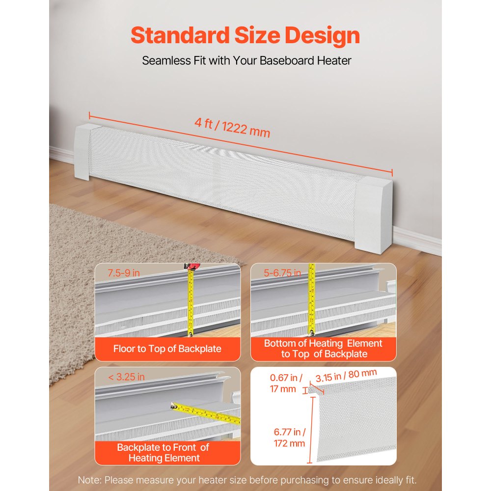 VEVOR Baseboard Heater Covers, Premium Series 4 ft Standard Electric Heating Unit Front Cover for Home Improvement