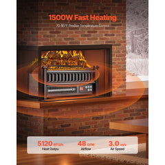 VEVOR Electric Fireplace Log, 16 inch Fireplace Insert Log Heater, with Remote Controller, 5 Adjustable Flame
