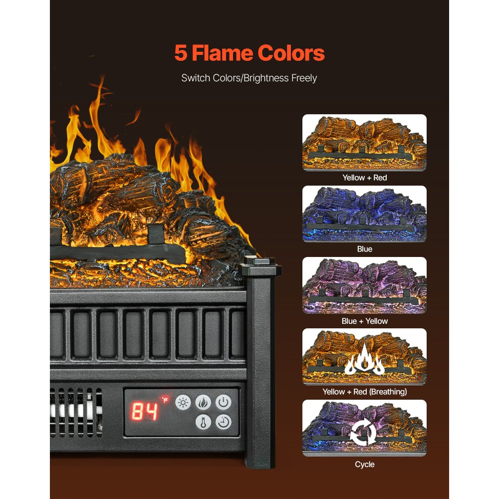 VEVOR Electric Fireplace Log, 16 inch Fireplace Insert Log Heater, with Remote Controller, 5 Adjustable Flame