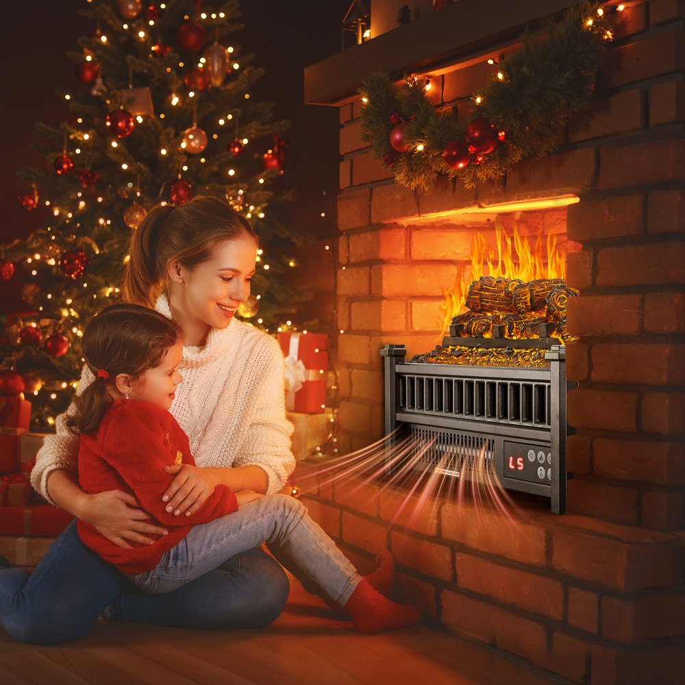 VEVOR Electric Fireplace Log, 16 inch Fireplace Insert Log Heater, with Remote Controller, 5 Adjustable Flame