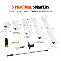 VEVOR Drywall Skimming Blade Set, 10/16/24/32/40 in Skimming Blades + 34-81.6 in Extension Handle Pole, Stainless Steel