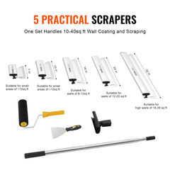 VEVOR Drywall Skimming Blade Set, 7/10/14/16/24 in Skimming Blades + 34 - 81.6 in Extension Handle Pole, Stainless