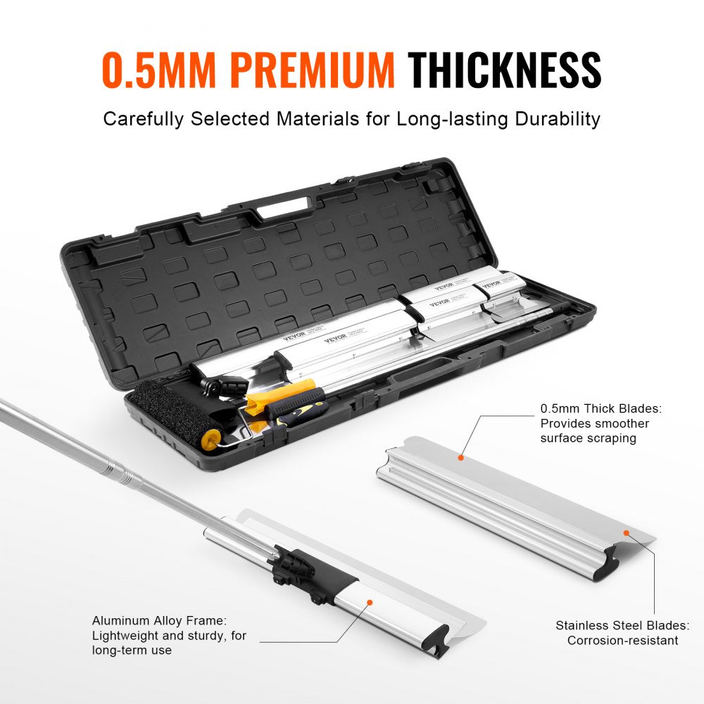 VEVOR Drywall Skimming Blade Set, 7/10/14/16/24 in Skimming Blades + 34 - 81.6 in Extension Handle Pole, Stainless