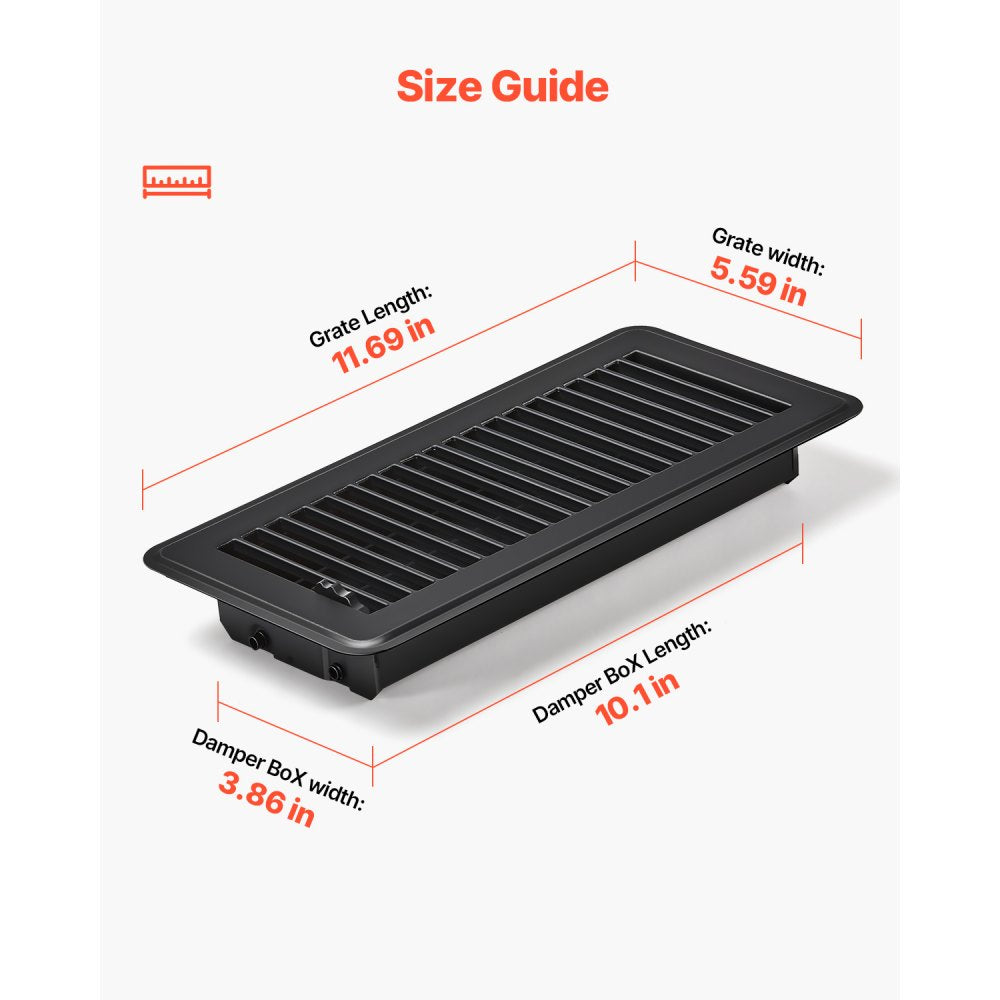 VEVOR 4 x 10 Inch Floor Registers, 12-Pack Vent Grilles, HAVC Heavy-Duty Walkable Iron Floor Vents, Easily Adjustable