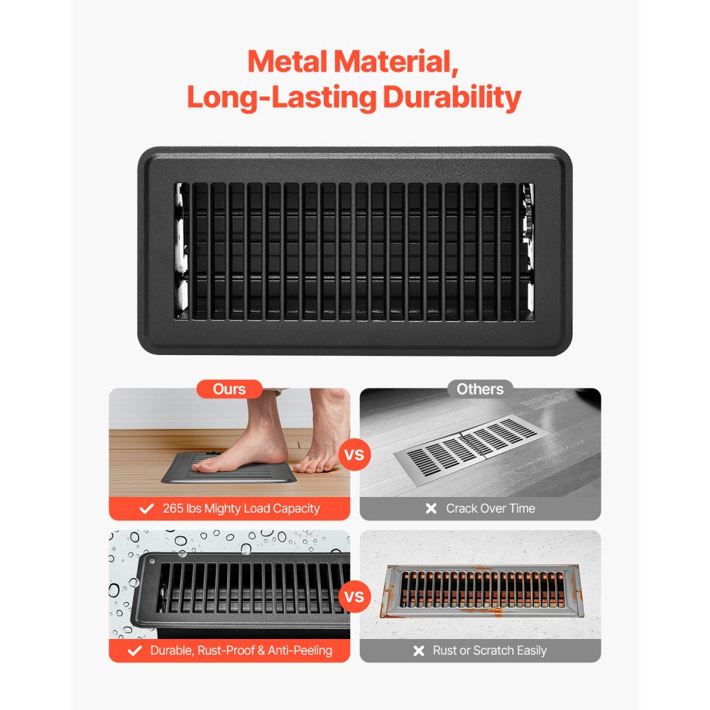 VEVOR 4 x 10 Inch Floor Registers, 12-Pack Vent Grilles, HAVC Heavy-Duty Walkable Iron Floor Vents, Easily Adjustable