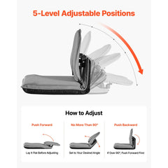 VEVOR Floor Chair, 5 Adjustable Positions Folding Floor Gaming Chair with Ergonomic Back Support, Sturdy Metal Frame