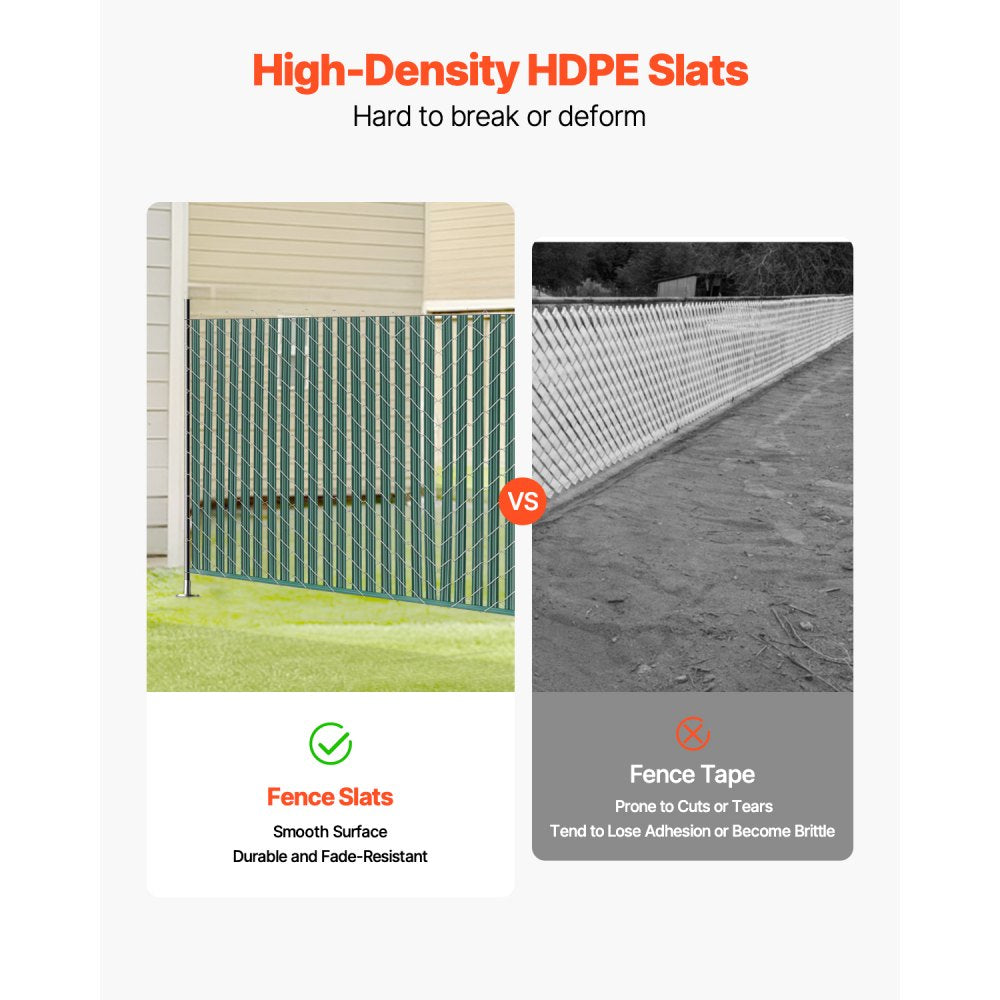 VEVOR Bottom Locking Privacy Slats, Single-Wall Vertical Bottom-Locking Slats for Chain-Link Fence, High-Density HDPE