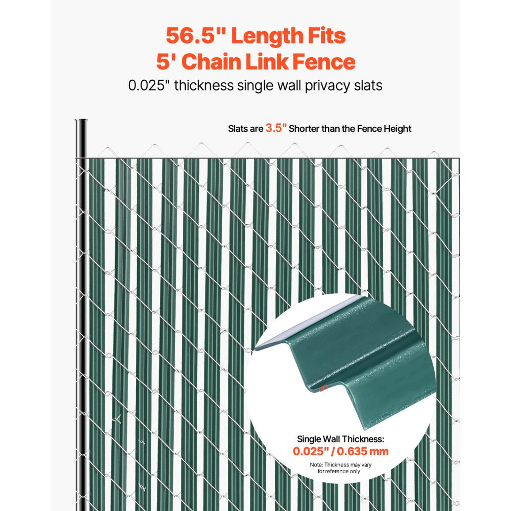 VEVOR Bottom Locking Privacy Slats, Single-Wall Vertical Bottom-Locking Slats for Chain-Link Fence, High-Density HDPE