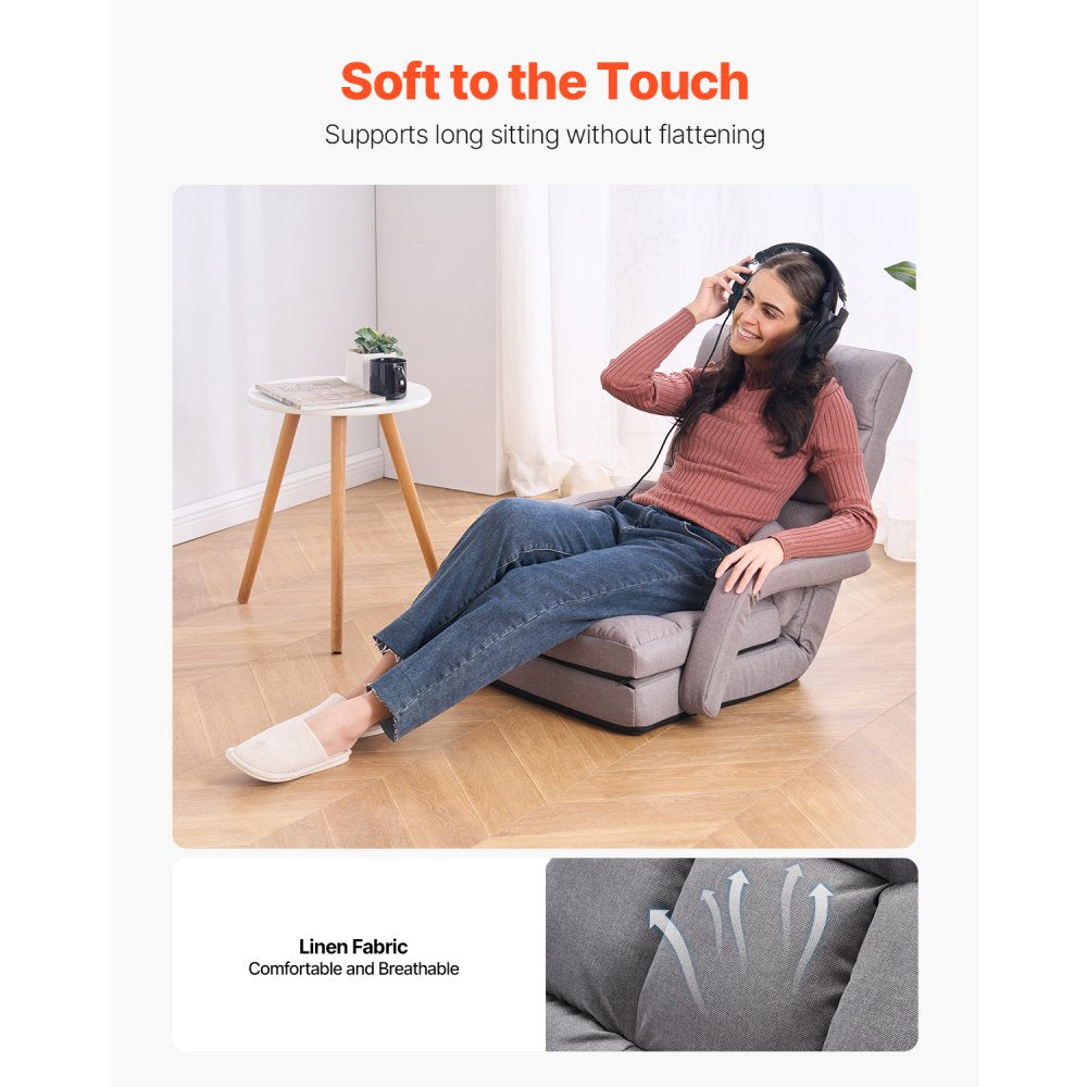 VEVOR Floor Chair, Floor Gaming Chair with 5 Adjustable Position and Back Support, Folding Sofa Chair with Armrest for