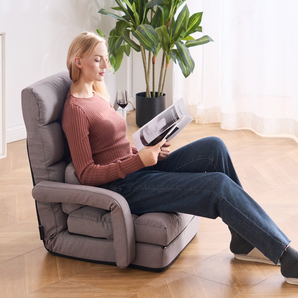 VEVOR Floor Chair, Floor Gaming Chair with 5 Adjustable Position and Back Support, Folding Sofa Chair with Armrest for