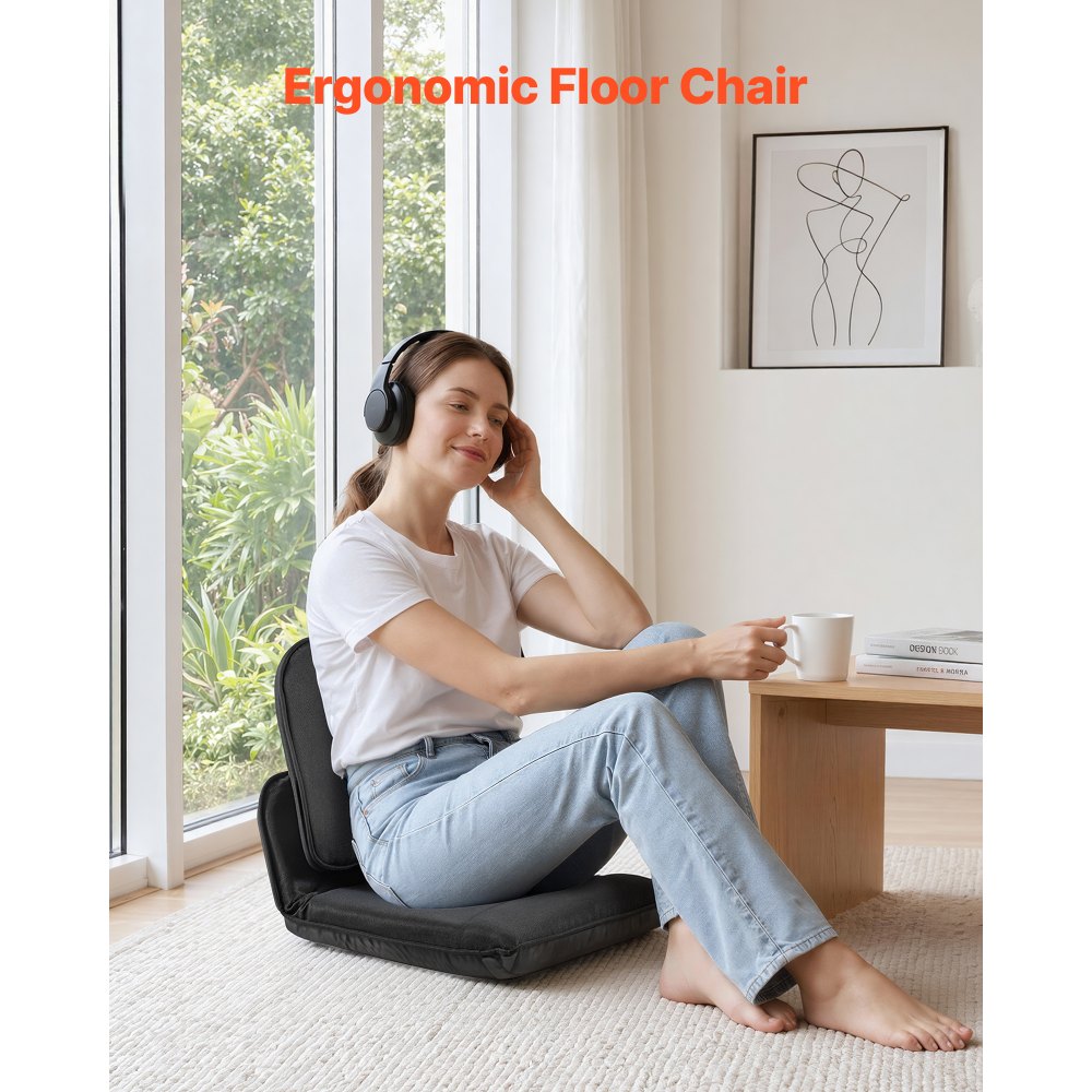VEVOR Floor Chair, 5 Adjustable Positions Folding Floor Gaming Chair with Ergonomic Back Support, Sturdy Metal Frame