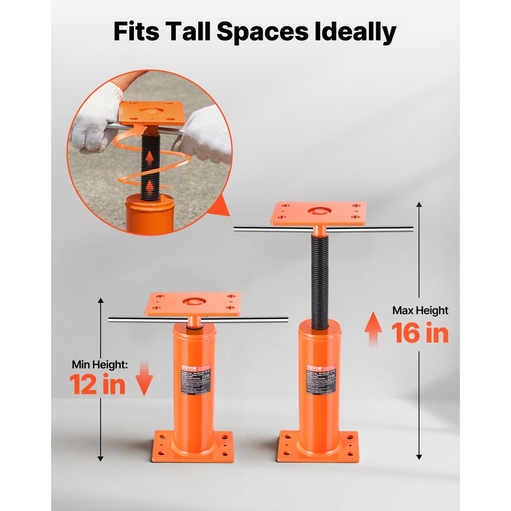 VEVOR House Floor Jacks, 2 Pack, 12"-16" Height Range, 9700 lbs Max Load Capacity Per Unit, Adjustable Support Beam