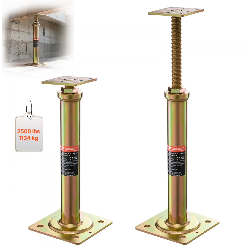 VEVOR House Floor Jacks, 4 Pack, 11.6"-16" Height Range, 2500 lbs Max Load Capacity Per Unit, Adjustable Support Beam
