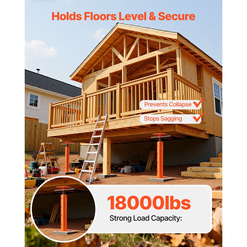 VEVOR House Floor Jacks, 2 Pack 19-36 Inch Height Range, 18000 lbs Max Load Capacity, Adjustable Support Beam Basement