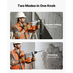 VEVOR Rotary Hammer Drill, 1-1/8 in SDS-Plus Electric Corded Heavy Duty Rotary Hammer, Including 3 Drill Bits, Flat