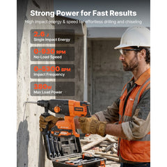 VEVOR Rotary Hammer Drill, 7/8 in SDS-Plus Cordless, 20V Battery Powered Rotary Hammer, Brushless, Including Battery
