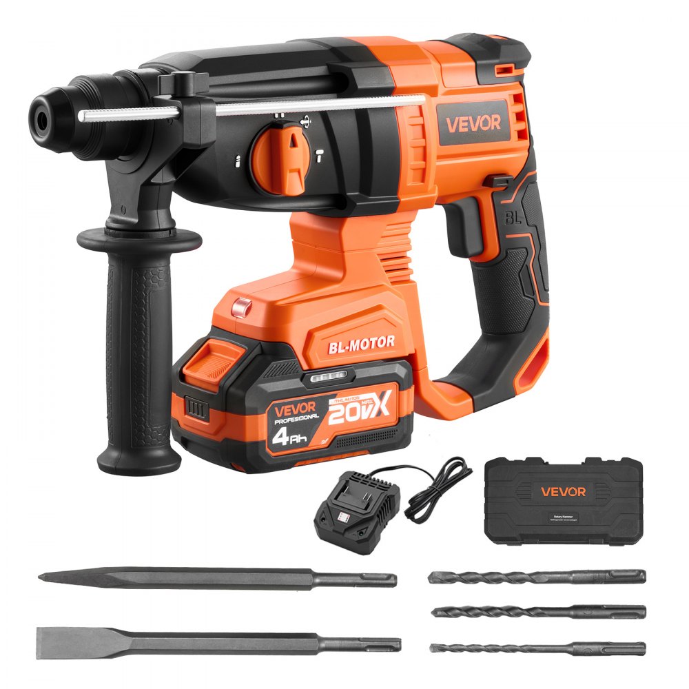 VEVOR Rotary Hammer Drill, 7/8 in SDS-Plus Cordless, 20V Battery Powered Rotary Hammer, Brushless, Including Battery