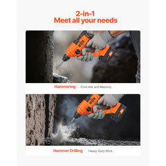 VEVOR 20V Cordless Hammer Drill, Lithium-Ion 0.6 Inch Rotary Hammer Driver, SDS-Plus Electric Lightweight Power Tool