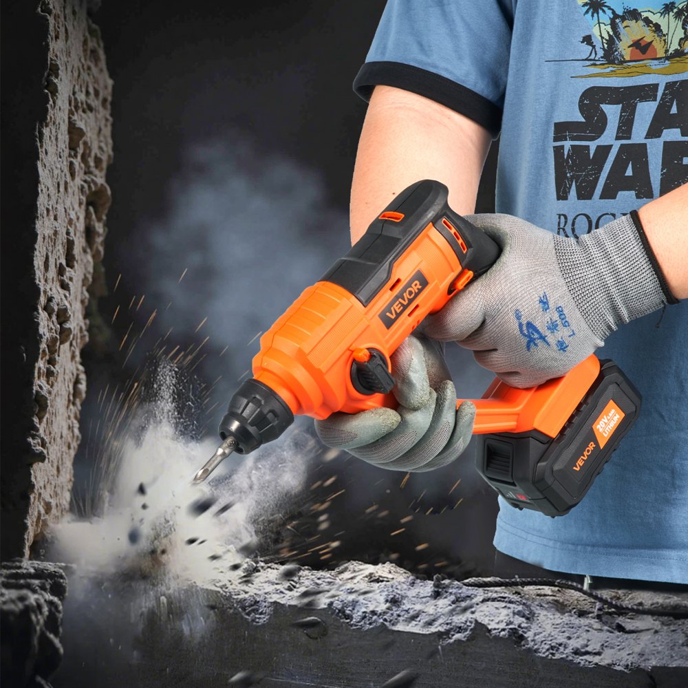 VEVOR 20V Cordless Hammer Drill, Lithium-Ion 0.6 Inch Rotary Hammer Driver, SDS-Plus Electric Lightweight Power Tool