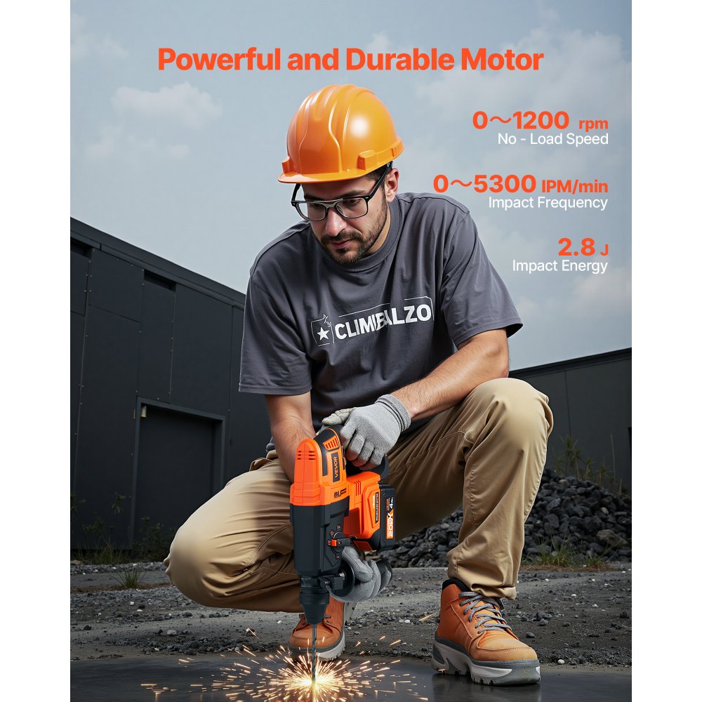 VEVOR 20V Brushless Cordless Hammer Drill, Lithium-Ion 1 Inch Rotary Hammer Driver, SDS-Plus Electric Lightweight Power