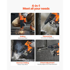 VEVOR 20V Brushless Cordless Hammer Drill, Lithium-Ion 1 Inch Rotary Hammer Driver, SDS-Plus Electric Lightweight Power