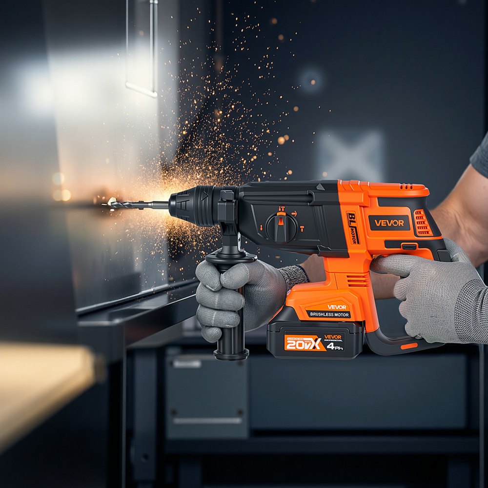 VEVOR 20V Brushless Cordless Hammer Drill, Lithium-Ion 1 Inch Rotary Hammer Driver, SDS-Plus Electric Lightweight Power
