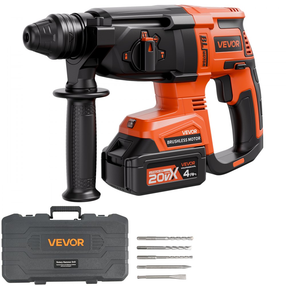 VEVOR 20V Brushless Cordless Hammer Drill, Lithium-Ion 1 Inch Rotary Hammer Driver, SDS-Plus Electric Lightweight Power