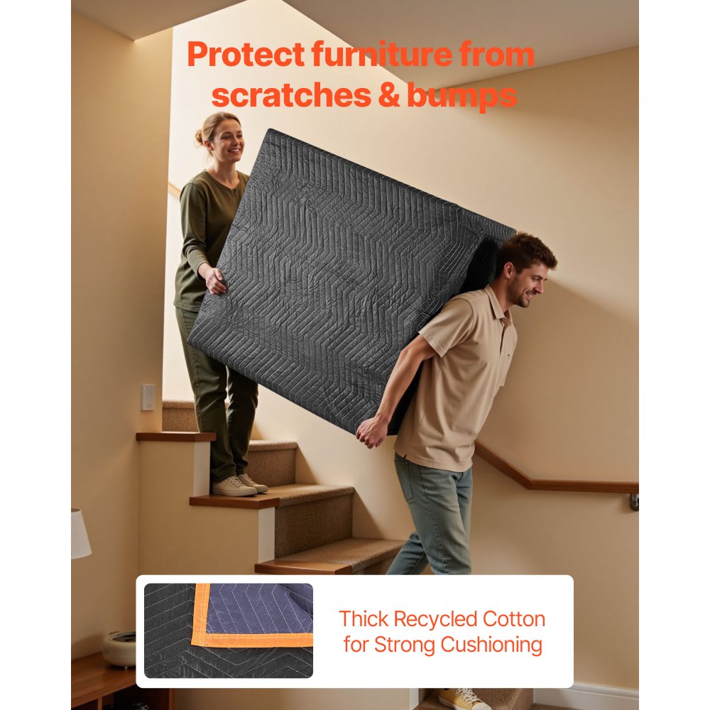 VEVOR Moving Blankets 12 Pcs, 72 x 40 in (32 lbs/dz) Large Packing Blankets with Cotton Filling, Heavy Duty Nonwoven
