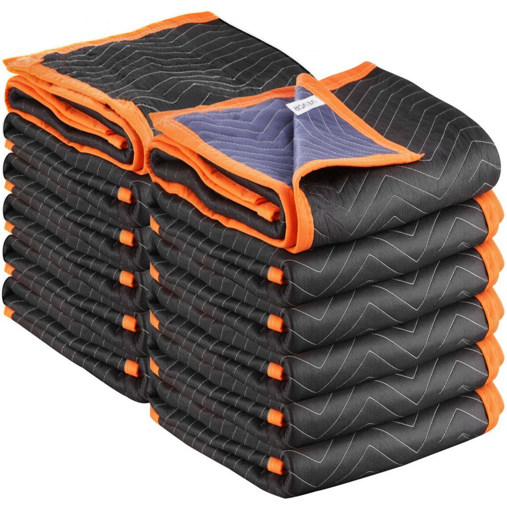 VEVOR Moving Blankets 12 Pcs, 72 x 40 in (32 lbs/dz) Large Packing Blankets with Cotton Filling, Heavy Duty Nonwoven