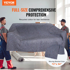 VEVOR Moving Blankets, 72" x 54", 21 lbs/dz Weight, 12 Packs, Professional Recycled Cotton Packing Blanket, Large Heavy