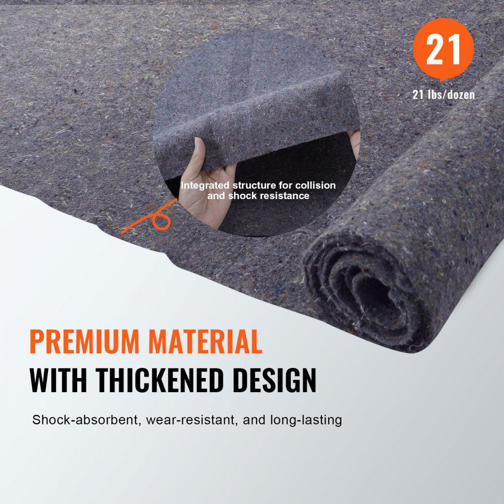 VEVOR Moving Blankets, 72" x 54", 21 lbs/dz Weight, 12 Packs, Professional Recycled Cotton Packing Blanket, Large Heavy