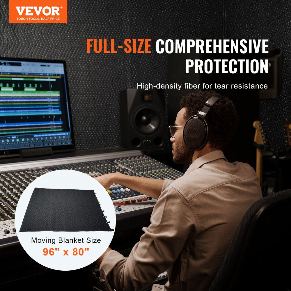 VEVOR Sound Dampening Blanket, 96" x 80", Extra Large Studio Grommeted Soundproof Blanket with Grommets, Light Blocker
